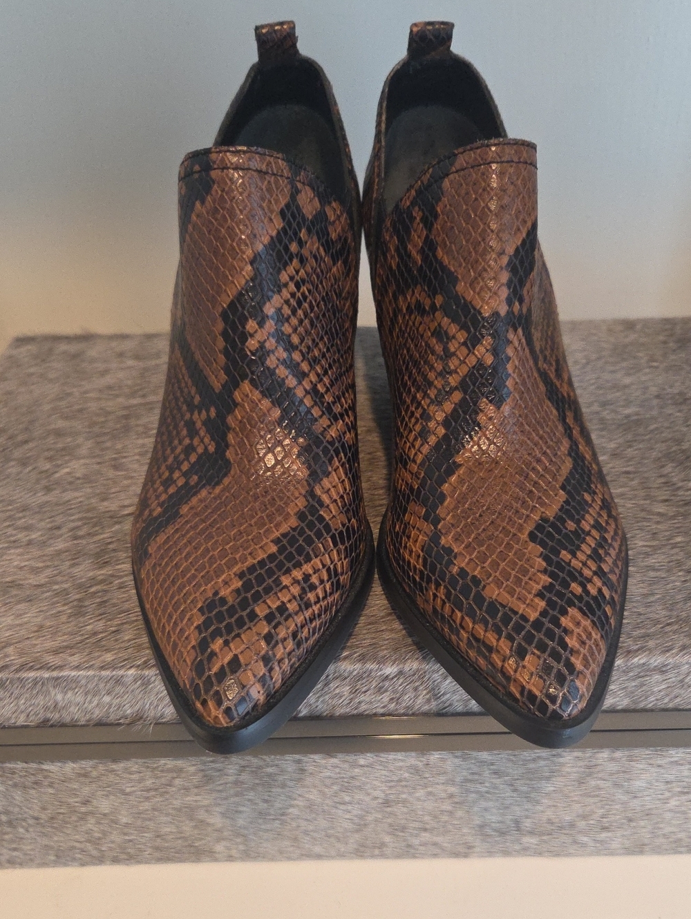 Marc Fisher Brown & Black Snake-Print Pointed Ankle Boots